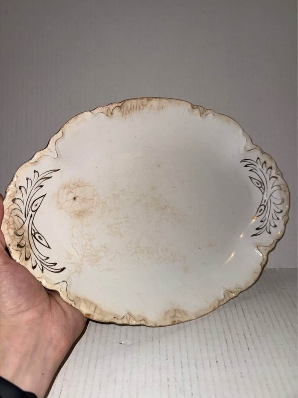 Vintage W.S. George Radisson Platter 16” x 11-1/2” Good Used Cond. White/Gold